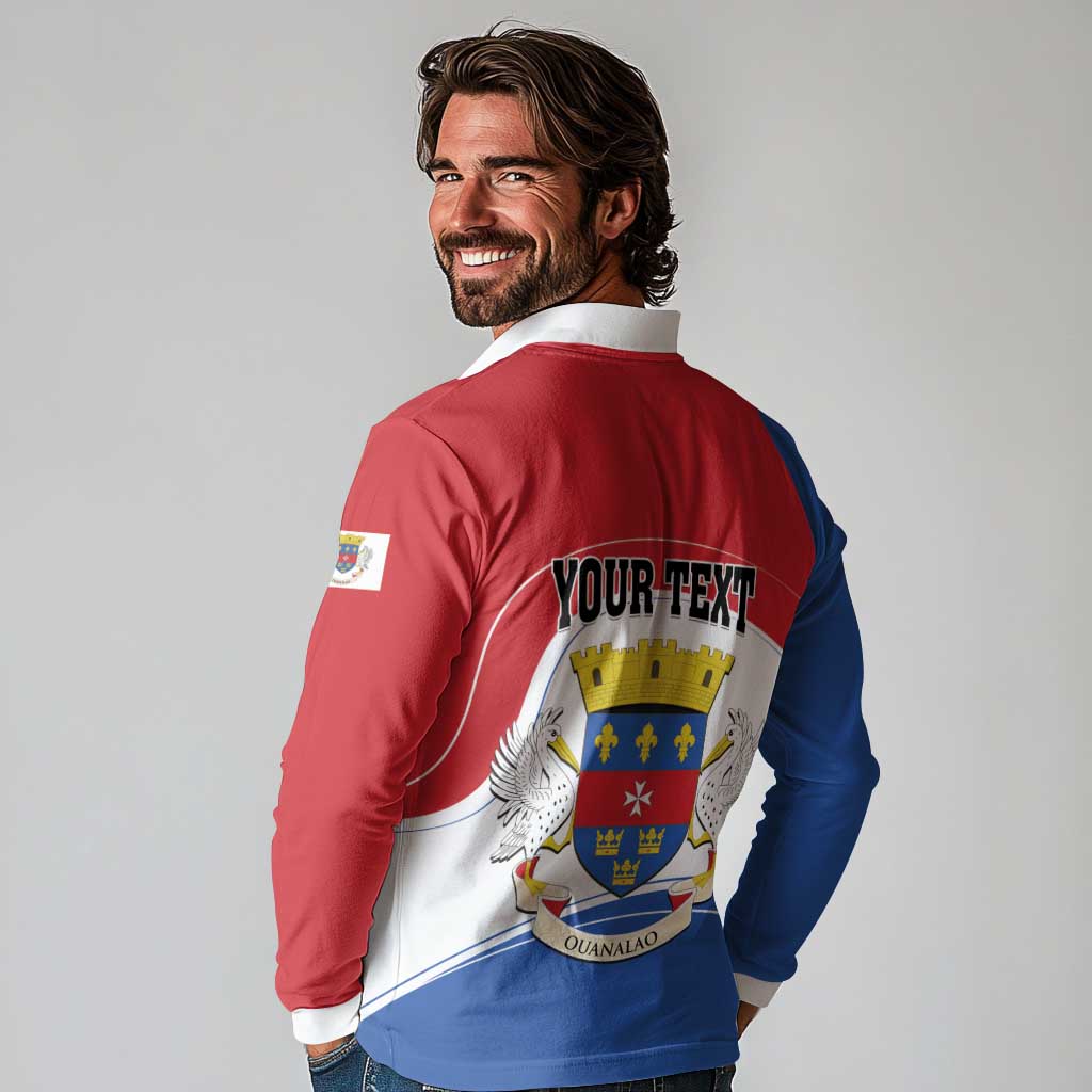 Personalised Saint Barthelemy Long Sleeve Polo Shirt Ouanalao Coat of Arms