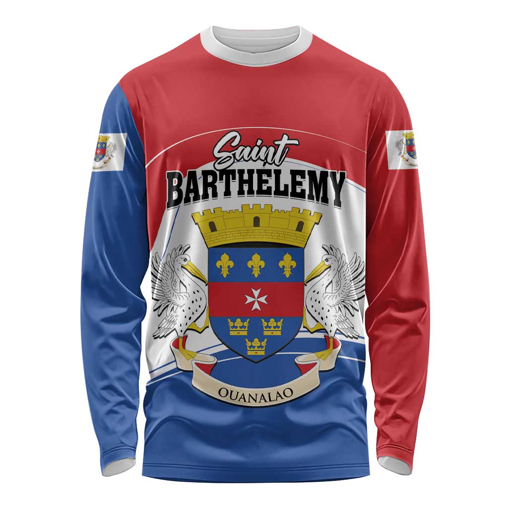Personalised Saint Barthelemy Long Sleeve Shirt Ouanalao Coat of Arms