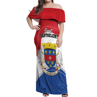 Personalised Saint Barthelemy Off Shoulder Maxi Dress Ouanalao Coat of Arms