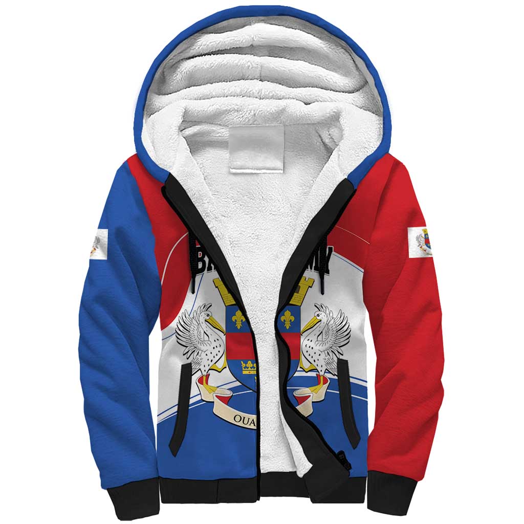 Personalised Saint Barthelemy Sherpa Hoodie Ouanalao Coat of Arms