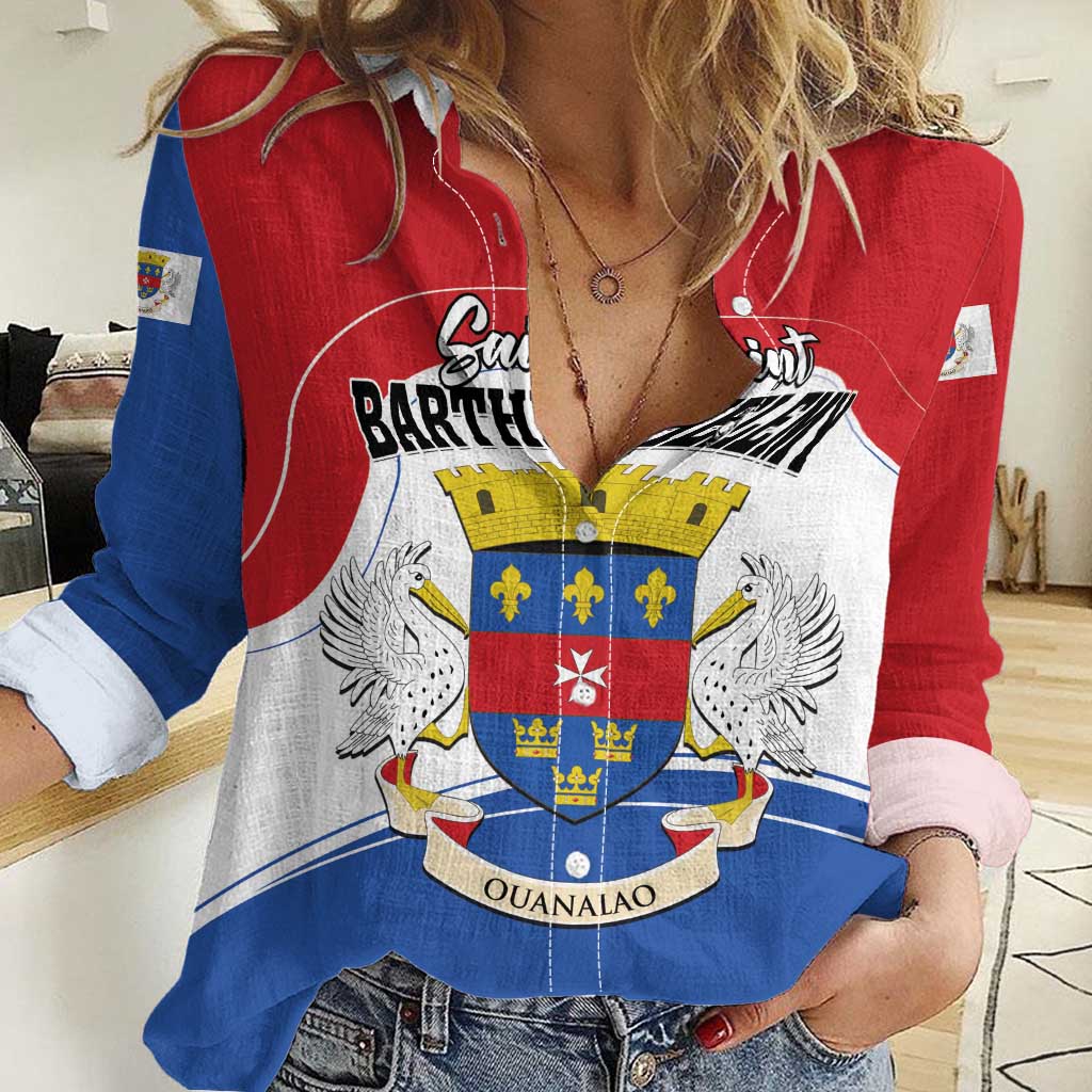 Personalised Saint Barthelemy Women Casual Shirt Ouanalao Coat of Arms