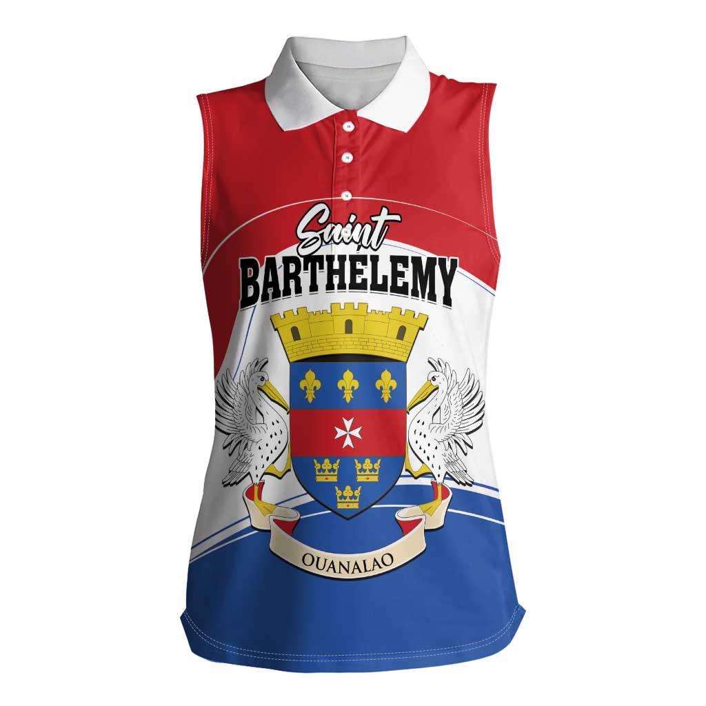 Personalised Saint Barthelemy Women Sleeveless Polo Shirt Ouanalao Coat of Arms