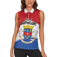 Personalised Saint Barthelemy Women Sleeveless Polo Shirt Ouanalao Coat of Arms