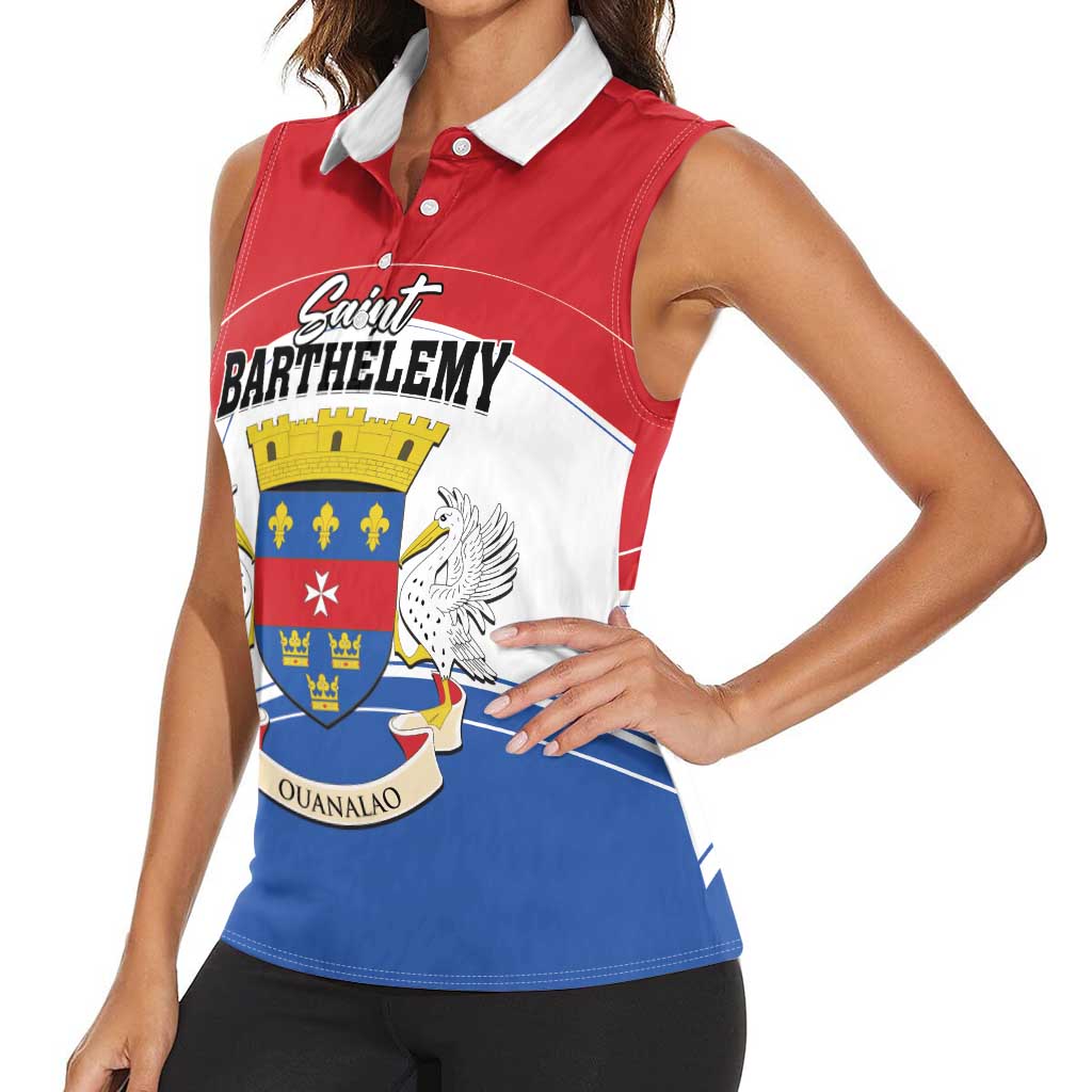 Personalised Saint Barthelemy Women Sleeveless Polo Shirt Ouanalao Coat of Arms