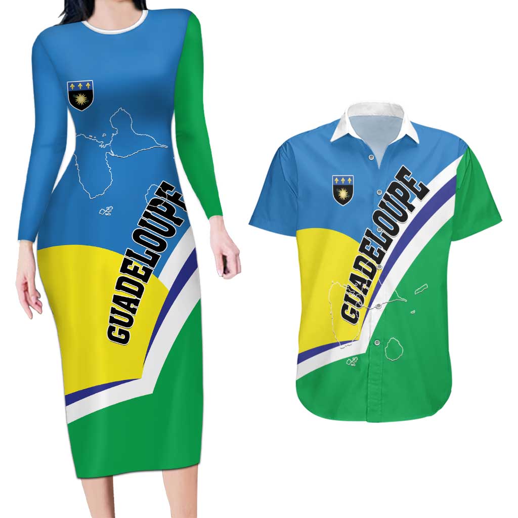 Personalised Guadeloupe Couples Matching Long Sleeve Bodycon Dress and Hawaiian Shirt Gwadloup Simple Style