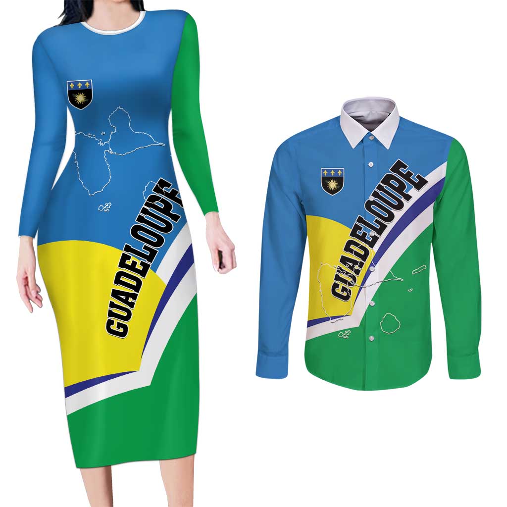 Personalised Guadeloupe Couples Matching Long Sleeve Bodycon Dress and Long Sleeve Button Shirt Gwadloup Simple Style