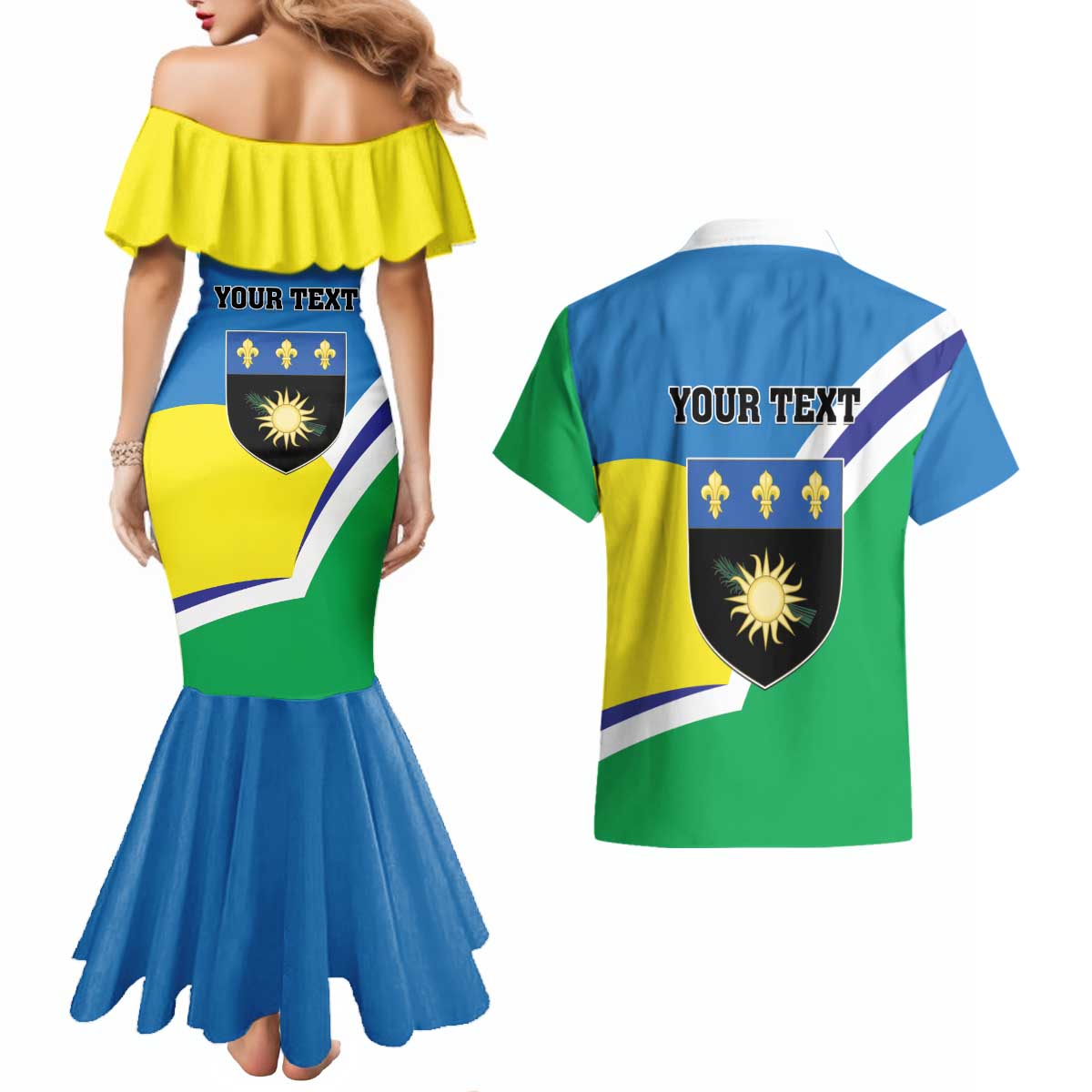 Personalised Guadeloupe Couples Matching Mermaid Dress and Hawaiian Shirt Gwadloup Simple Style
