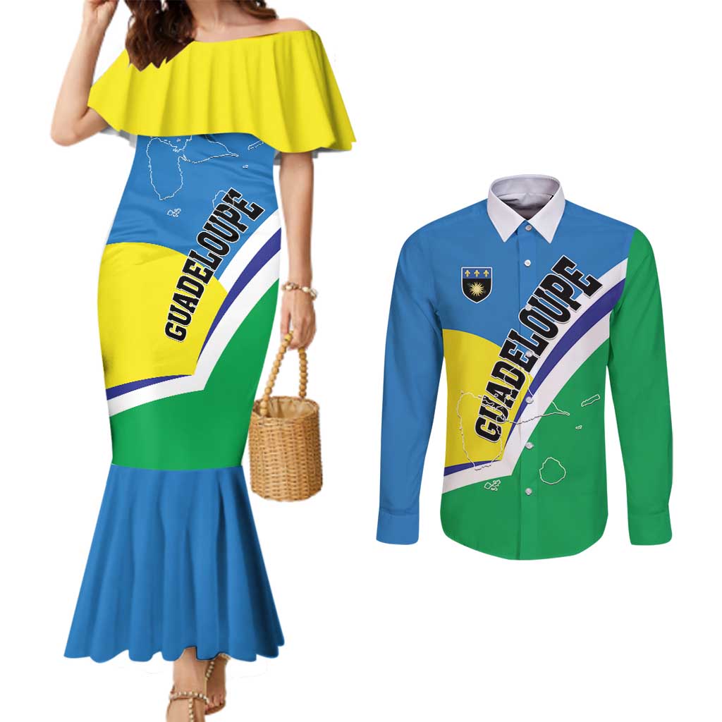 Personalised Guadeloupe Couples Matching Mermaid Dress and Long Sleeve Button Shirt Gwadloup Simple Style
