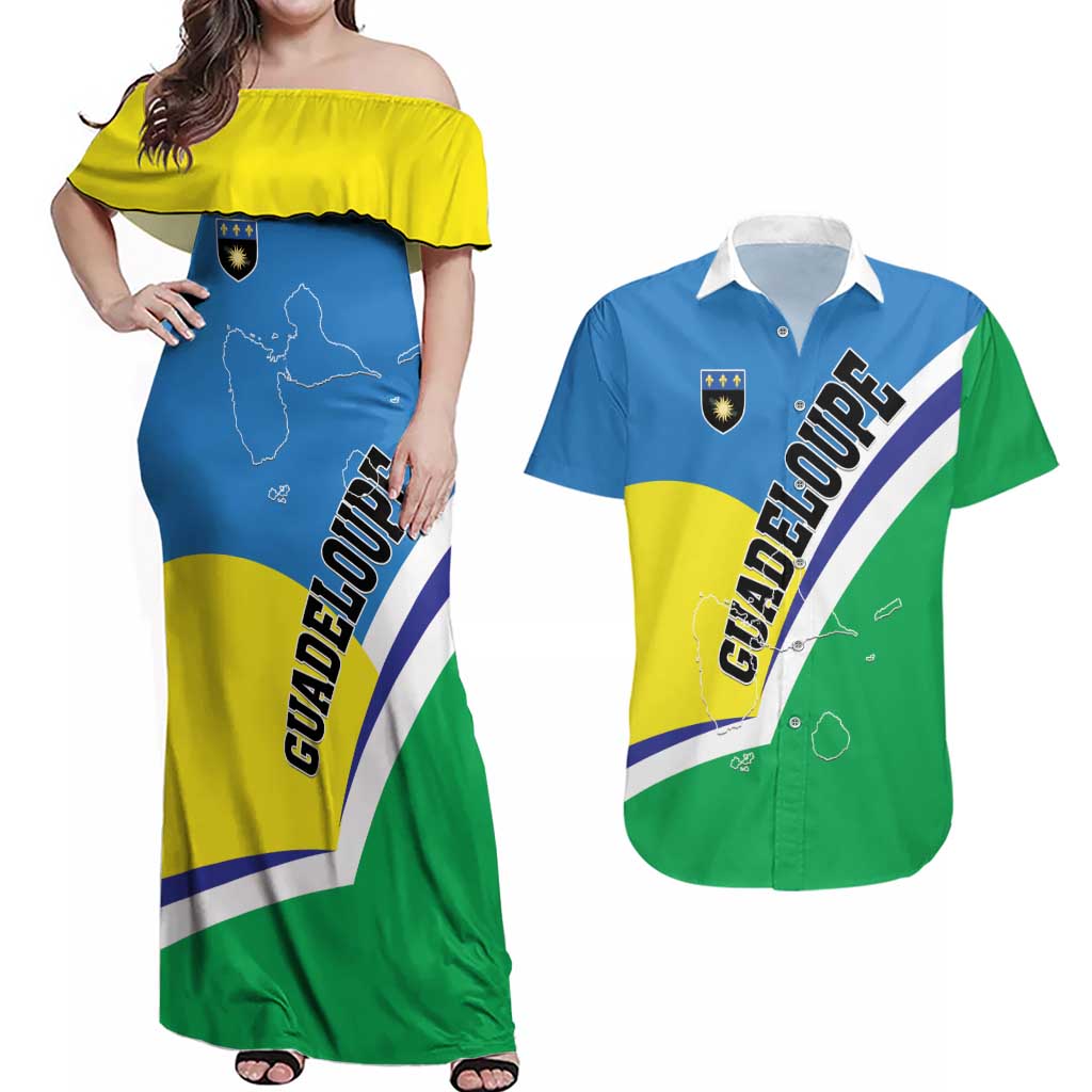 Personalised Guadeloupe Couples Matching Off Shoulder Maxi Dress and Hawaiian Shirt Gwadloup Simple Style