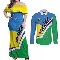 Personalised Guadeloupe Couples Matching Off Shoulder Maxi Dress and Long Sleeve Button Shirt Gwadloup Simple Style