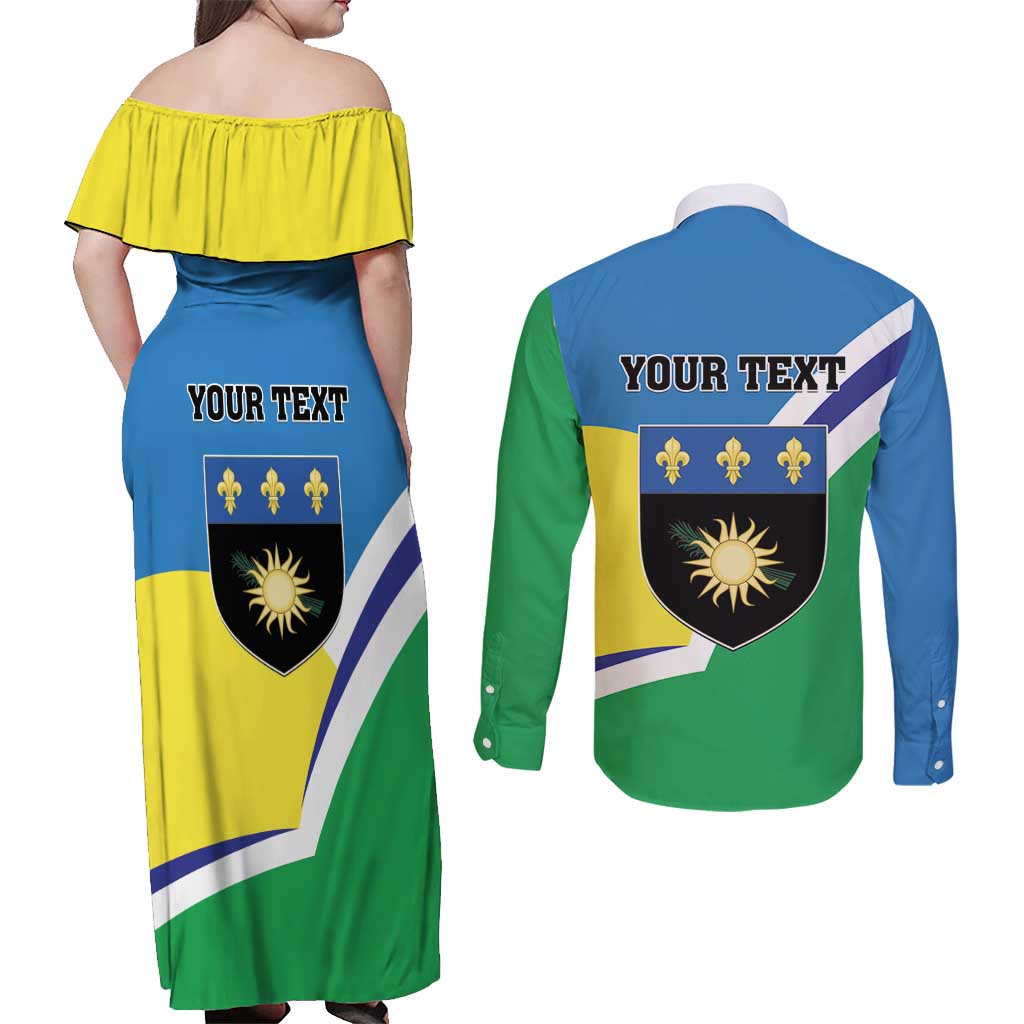 Personalised Guadeloupe Couples Matching Off Shoulder Maxi Dress and Long Sleeve Button Shirt Gwadloup Simple Style