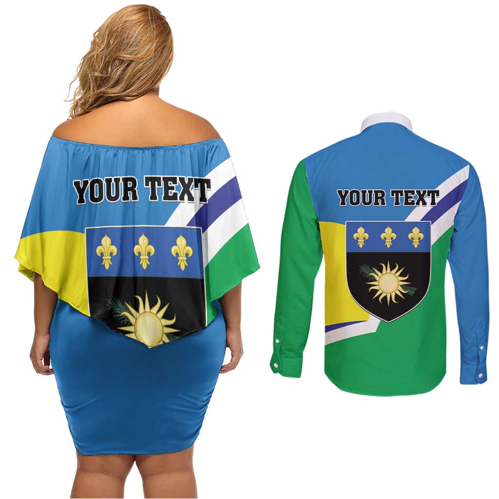 Personalised Guadeloupe Couples Matching Off Shoulder Short Dress and Long Sleeve Button Shirt Gwadloup Simple Style