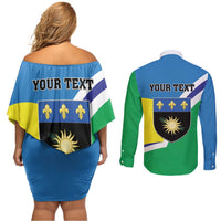 Personalised Guadeloupe Couples Matching Off Shoulder Short Dress and Long Sleeve Button Shirt Gwadloup Simple Style