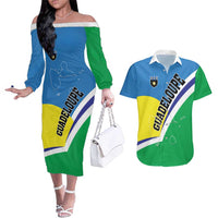 Personalised Guadeloupe Couples Matching Off The Shoulder Long Sleeve Dress and Hawaiian Shirt Gwadloup Simple Style