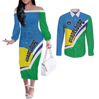 Personalised Guadeloupe Couples Matching Off The Shoulder Long Sleeve Dress and Long Sleeve Button Shirt Gwadloup Simple Style