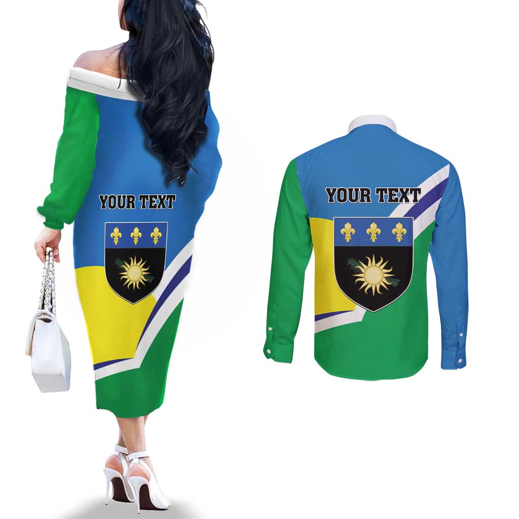 Personalised Guadeloupe Couples Matching Off The Shoulder Long Sleeve Dress and Long Sleeve Button Shirt Gwadloup Simple Style
