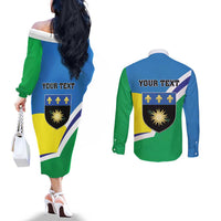 Personalised Guadeloupe Couples Matching Off The Shoulder Long Sleeve Dress and Long Sleeve Button Shirt Gwadloup Simple Style