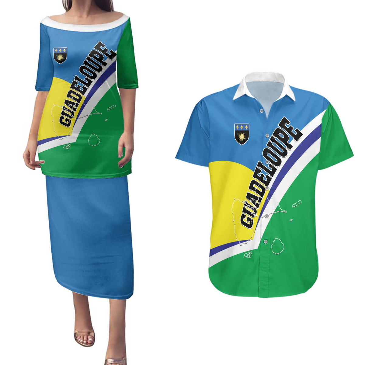 Personalised Guadeloupe Couples Matching Puletasi and Hawaiian Shirt Gwadloup Simple Style