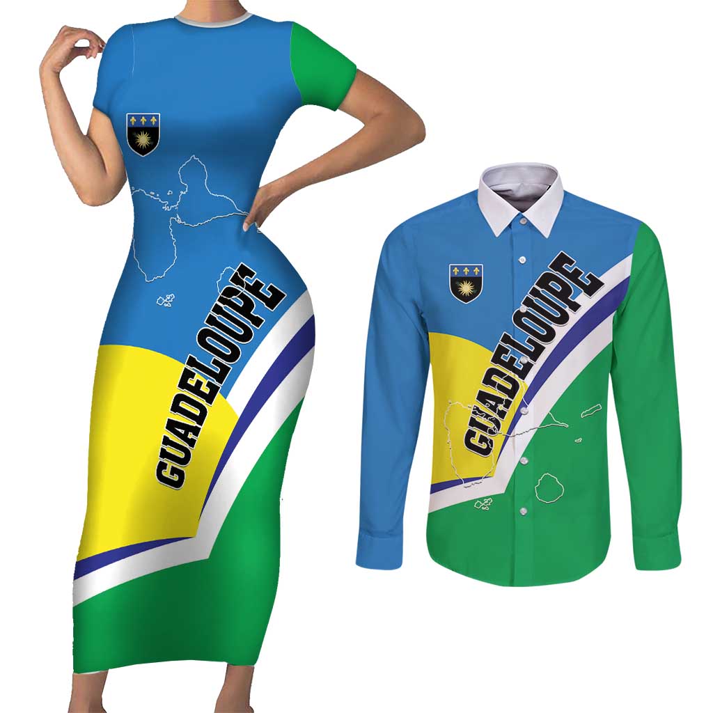 Personalised Guadeloupe Couples Matching Short Sleeve Bodycon Dress and Long Sleeve Button Shirt Gwadloup Simple Style