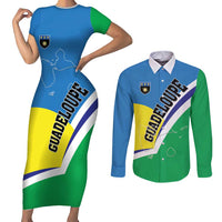 Personalised Guadeloupe Couples Matching Short Sleeve Bodycon Dress and Long Sleeve Button Shirt Gwadloup Simple Style