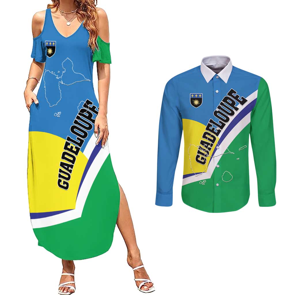 Personalised Guadeloupe Couples Matching Summer Maxi Dress and Long Sleeve Button Shirt Gwadloup Simple Style