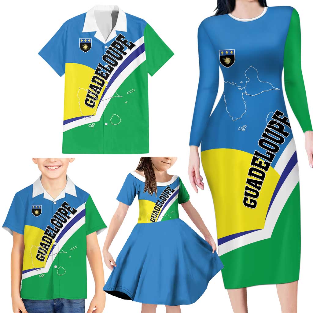 Personalised Guadeloupe Family Matching Long Sleeve Bodycon Dress and Hawaiian Shirt Gwadloup Simple Style
