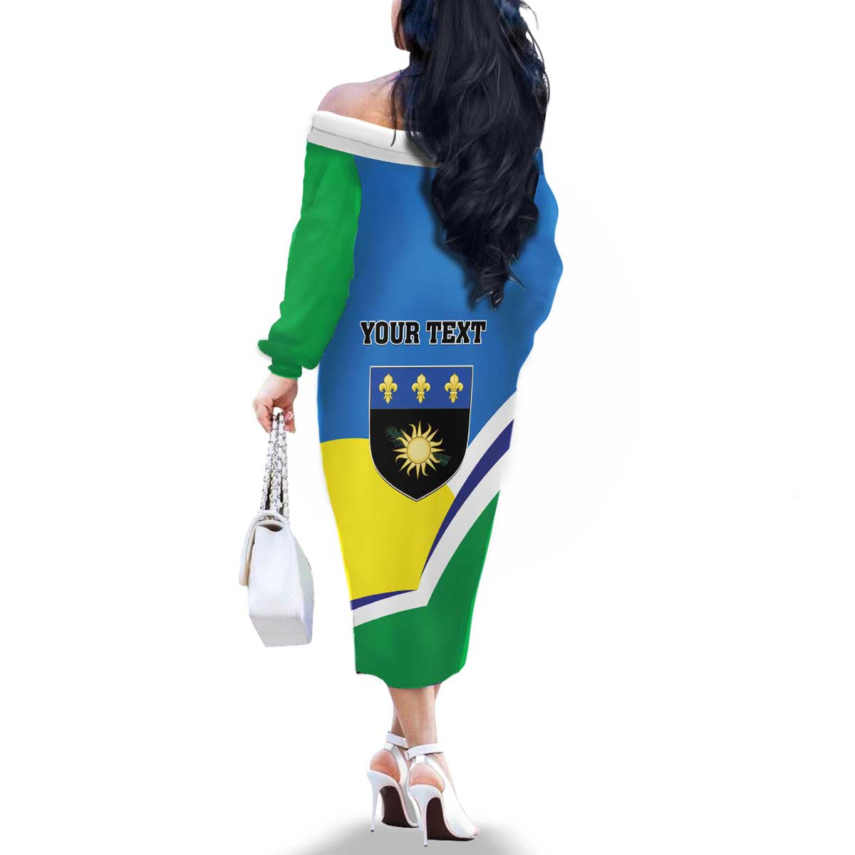 Personalised Guadeloupe Family Matching Off The Shoulder Long Sleeve Dress and Hawaiian Shirt Gwadloup Simple Style