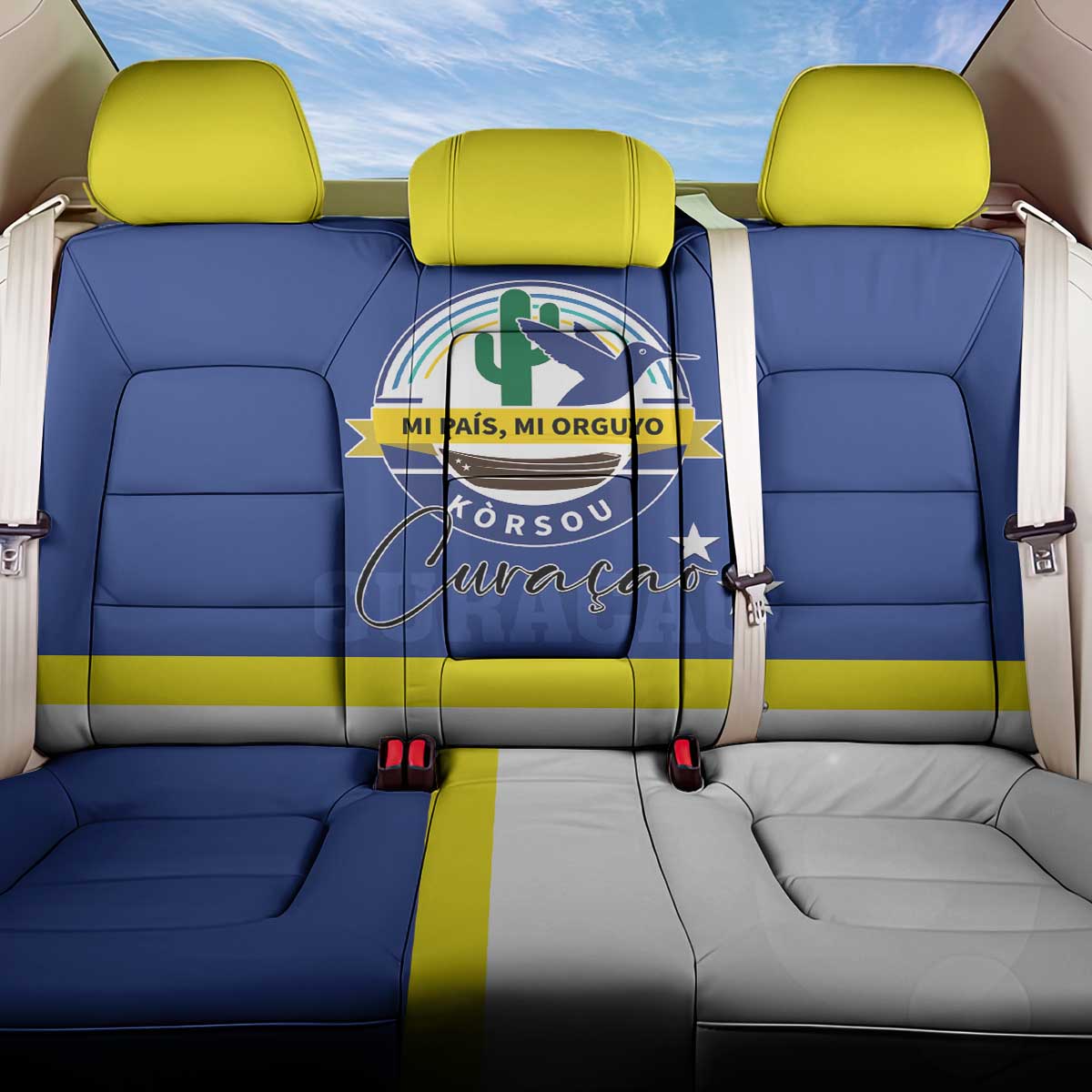 Curacao Back Car Seat Cover Pais Korsou Coat of Arms