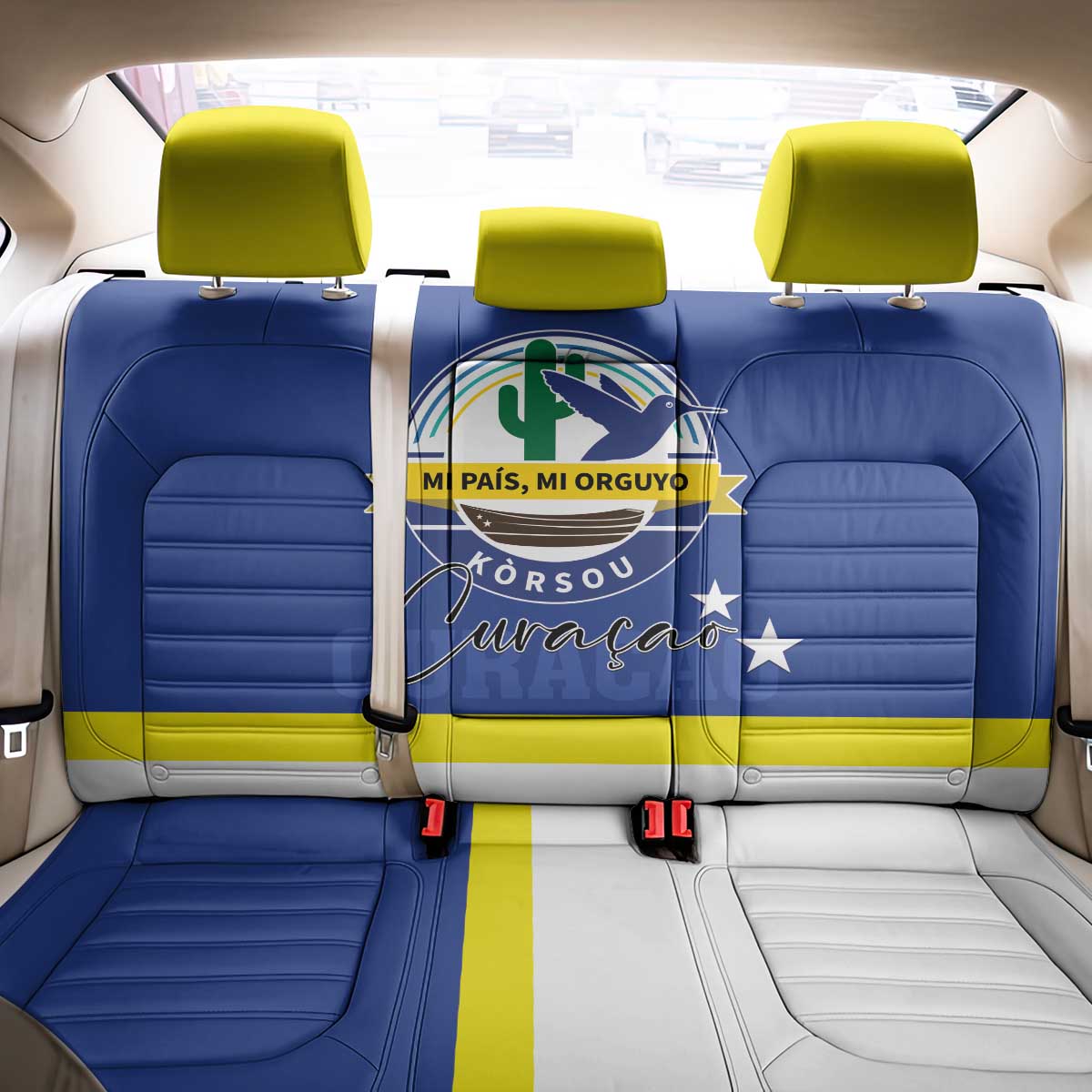 Curacao Back Car Seat Cover Pais Korsou Coat of Arms