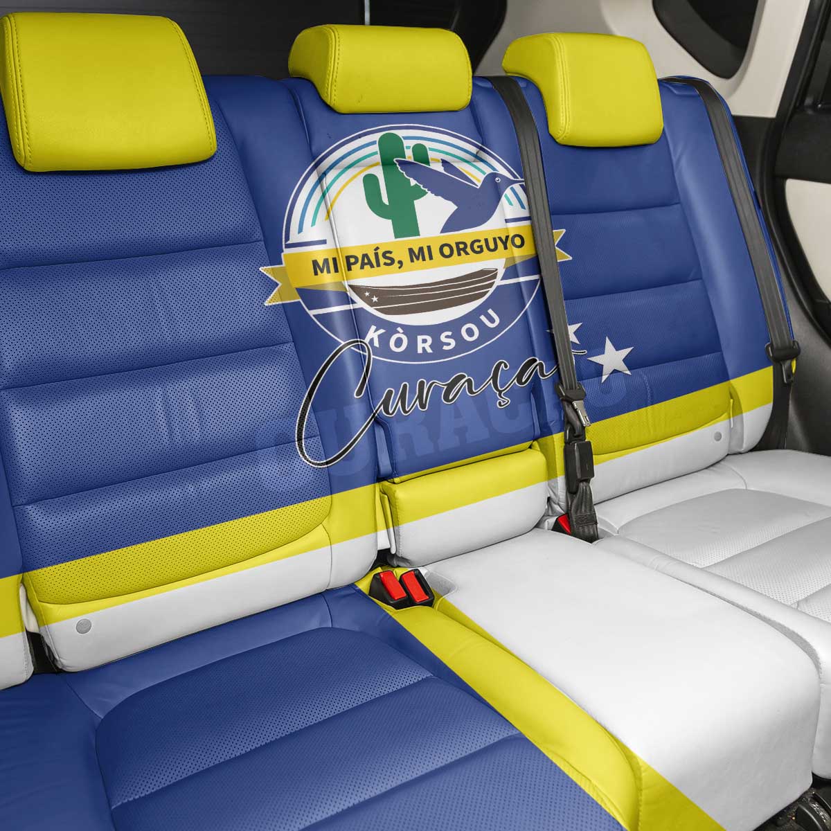 Curacao Back Car Seat Cover Pais Korsou Coat of Arms