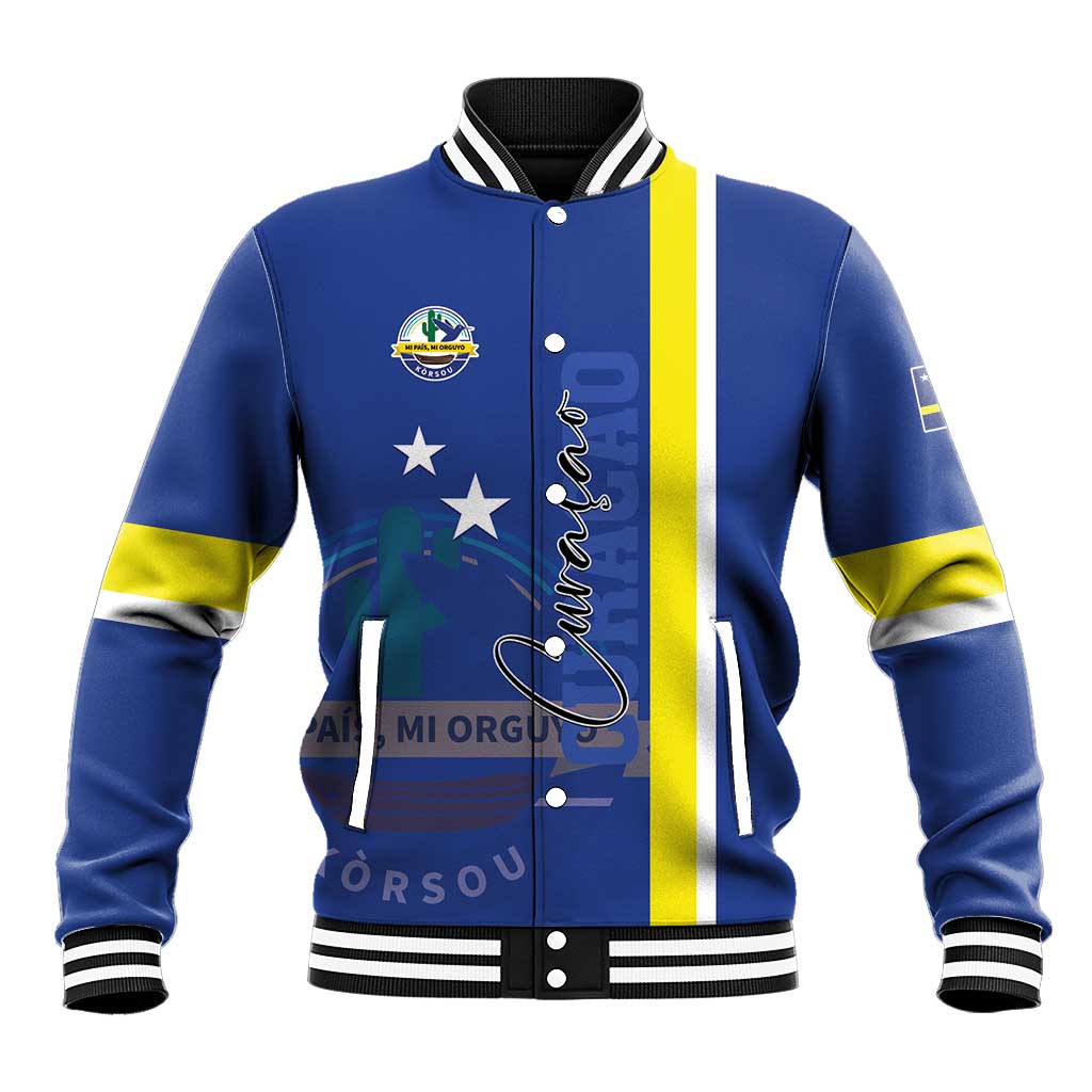 Personalised Curacao Baseball Jacket Pais Korsou Coat of Arms