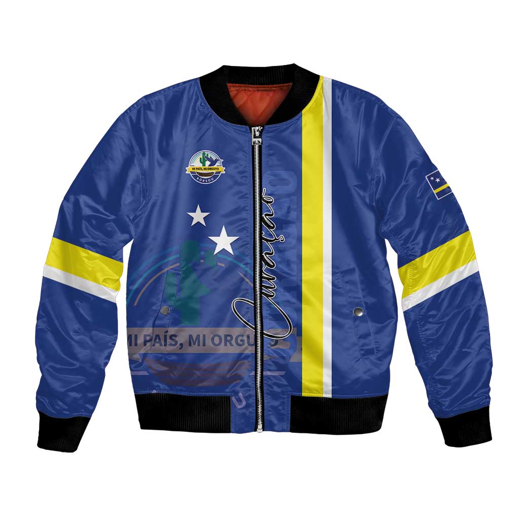 Personalised Curacao Bomber Jacket Pais Korsou Coat of Arms