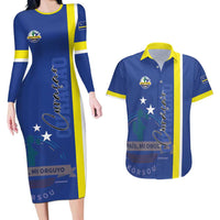 Personalised Curacao Couples Matching Long Sleeve Bodycon Dress and Hawaiian Shirt Pais Korsou Coat of Arms