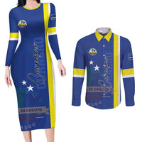 Personalised Curacao Couples Matching Long Sleeve Bodycon Dress and Long Sleeve Button Shirt Pais Korsou Coat of Arms