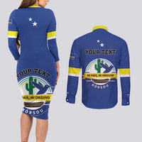 Personalised Curacao Couples Matching Long Sleeve Bodycon Dress and Long Sleeve Button Shirt Pais Korsou Coat of Arms