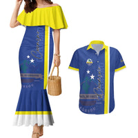 Personalised Curacao Couples Matching Mermaid Dress and Hawaiian Shirt Pais Korsou Coat of Arms