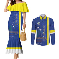 Personalised Curacao Couples Matching Mermaid Dress and Long Sleeve Button Shirt Pais Korsou Coat of Arms