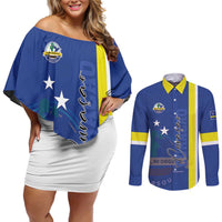 Personalised Curacao Couples Matching Off Shoulder Short Dress and Long Sleeve Button Shirt Pais Korsou Coat of Arms
