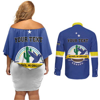 Personalised Curacao Couples Matching Off Shoulder Short Dress and Long Sleeve Button Shirt Pais Korsou Coat of Arms