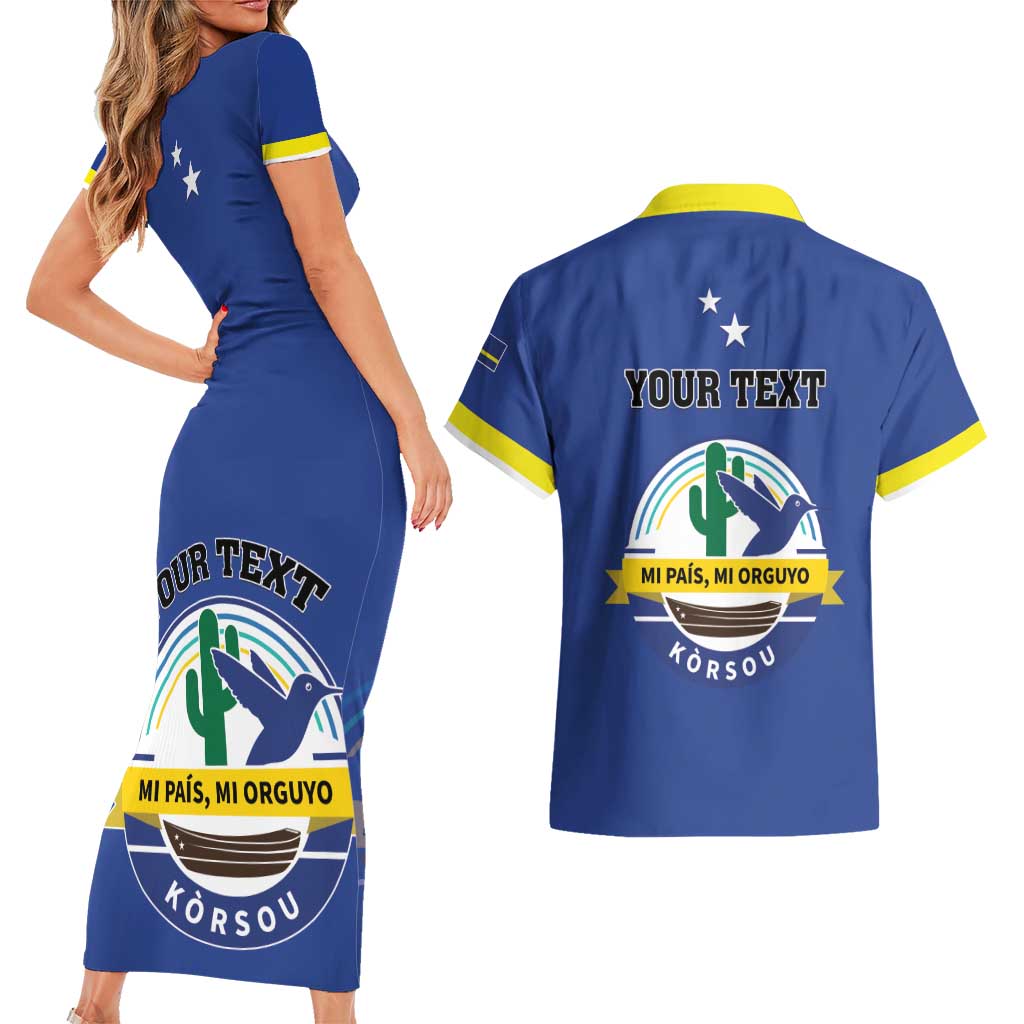 Personalised Curacao Couples Matching Short Sleeve Bodycon Dress and Hawaiian Shirt Pais Korsou Coat of Arms