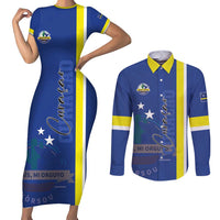 Personalised Curacao Couples Matching Short Sleeve Bodycon Dress and Long Sleeve Button Shirt Pais Korsou Coat of Arms