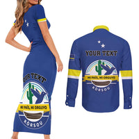 Personalised Curacao Couples Matching Short Sleeve Bodycon Dress and Long Sleeve Button Shirt Pais Korsou Coat of Arms