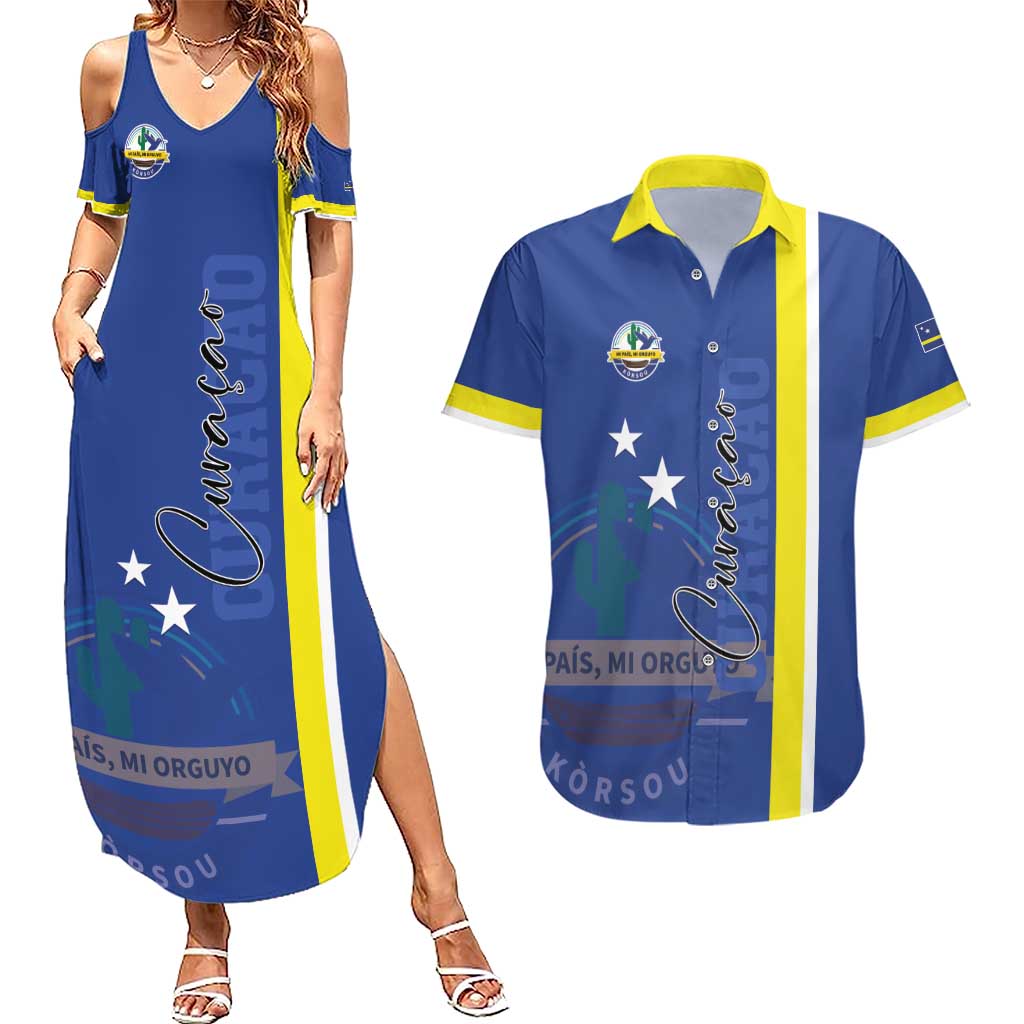 Personalised Curacao Couples Matching Summer Maxi Dress and Hawaiian Shirt Pais Korsou Coat of Arms
