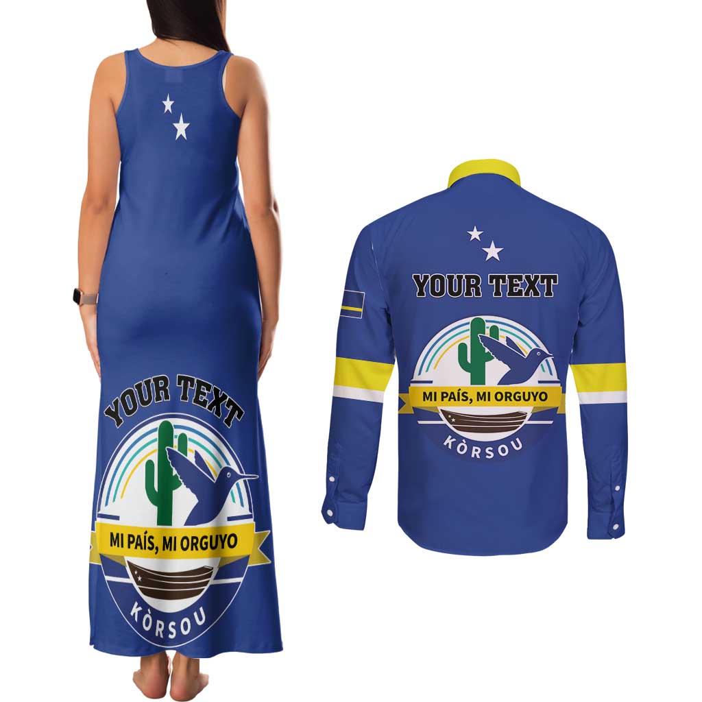 Personalised Curacao Couples Matching Tank Maxi Dress and Long Sleeve Button Shirt Pais Korsou Coat of Arms