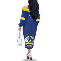 Personalised Curacao Family Matching Off The Shoulder Long Sleeve Dress and Hawaiian Shirt Pais Korsou Coat of Arms