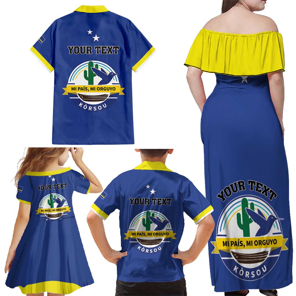 Personalised Curacao Family Matching Off Shoulder Maxi Dress and Hawaiian Shirt Pais Korsou Coat of Arms