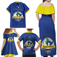 Personalised Curacao Family Matching Off Shoulder Maxi Dress and Hawaiian Shirt Pais Korsou Coat of Arms