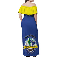 Personalised Curacao Family Matching Off Shoulder Maxi Dress and Hawaiian Shirt Pais Korsou Coat of Arms
