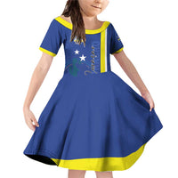 Personalised Curacao Family Matching Off Shoulder Short Dress and Hawaiian Shirt Pais Korsou Coat of Arms