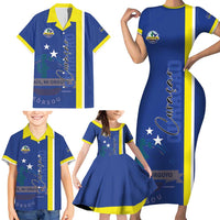 Personalised Curacao Family Matching Short Sleeve Bodycon Dress and Hawaiian Shirt Pais Korsou Coat of Arms